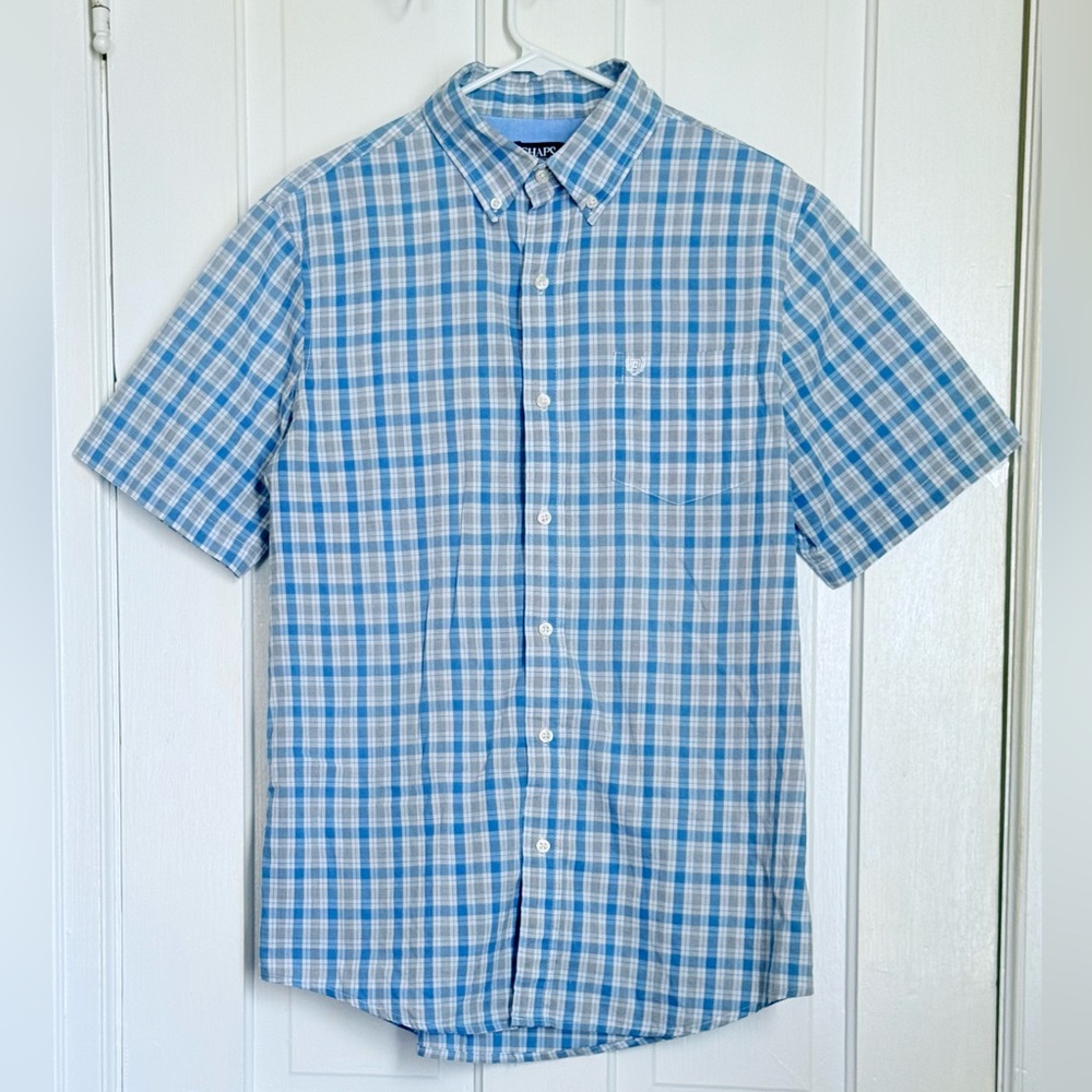 Ralph Lauren Chaps Light Blue Checkered Casual Button Down Shirt Med